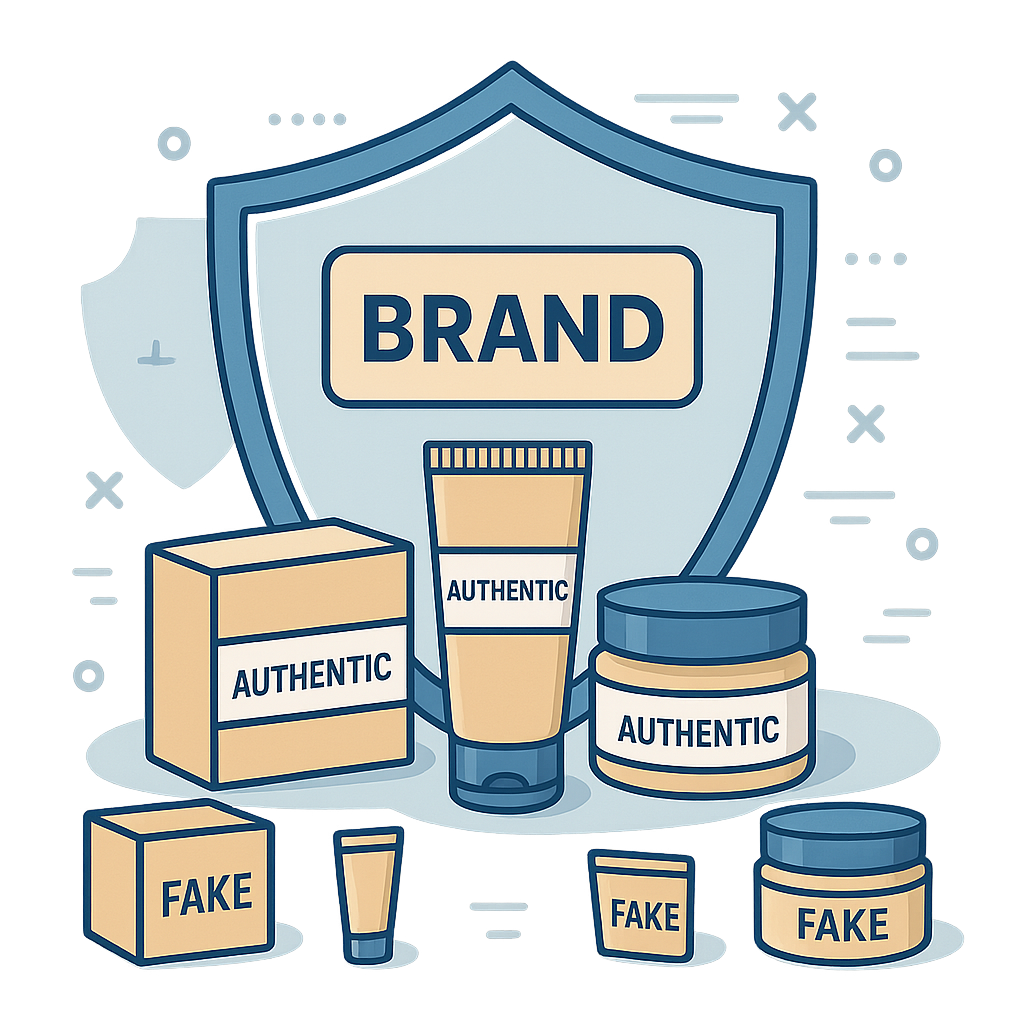 AI-generated graphic of fake and authentic products